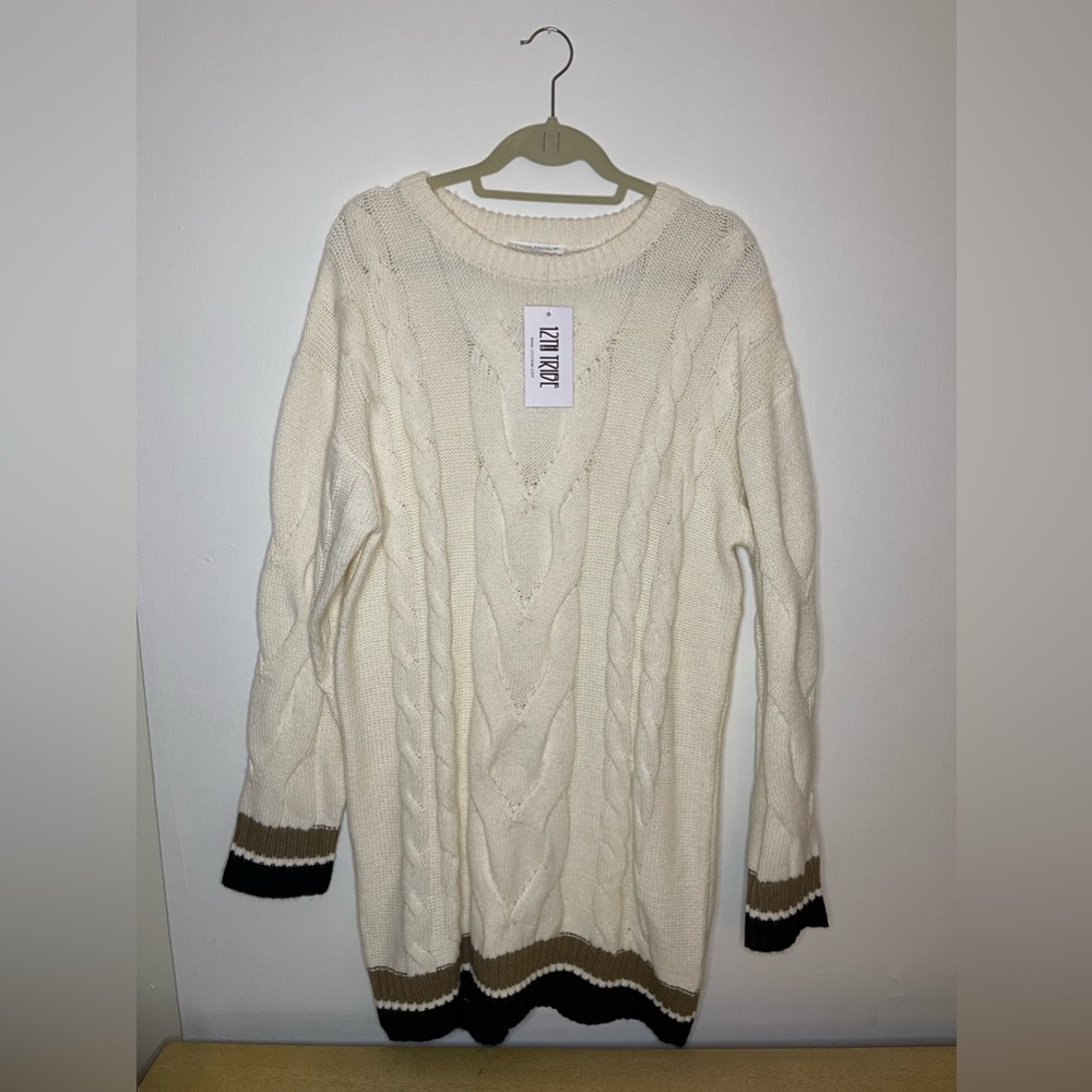 12th Tribe Peggy White Mini Sweater Dress | Size L - Picture 4 of 10